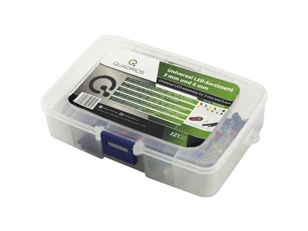 Quadrios LED-sortiment Rød, Grøn, Gul, Blå , Kølig hvid 3 mm, 5 mm 20 mA 2.0 V