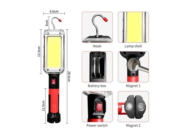 Maclean magneettinen COB-lamppu, 2x1200mAh, 700lm, USB Type-C/Micro USB, MCE307