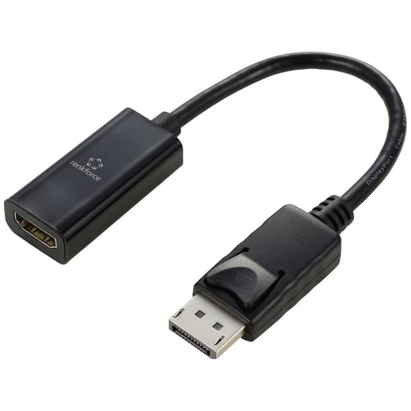 Renkforce RF-5596324 DisplayPort / HDMI Adapter [1x DisplayPort hane - 1x HDMI hona] Svart 4K UHD 23 cm