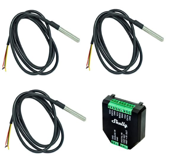 Shelly 3x DS18B20 Temperature Sensor Addon 3m   Plus AddOn - Bundle