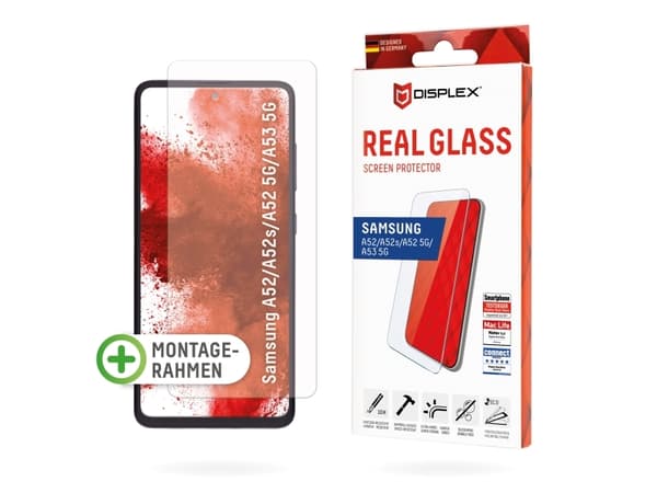 Displex 01389, Samsung, A52/A52 5G/A52s 5G/A53 5G, Asennus kuivana, Iskunkestävä, Naarmuuntumisenkestävä, Pölynkestävä, Läpinäkyvä, 1 kpl