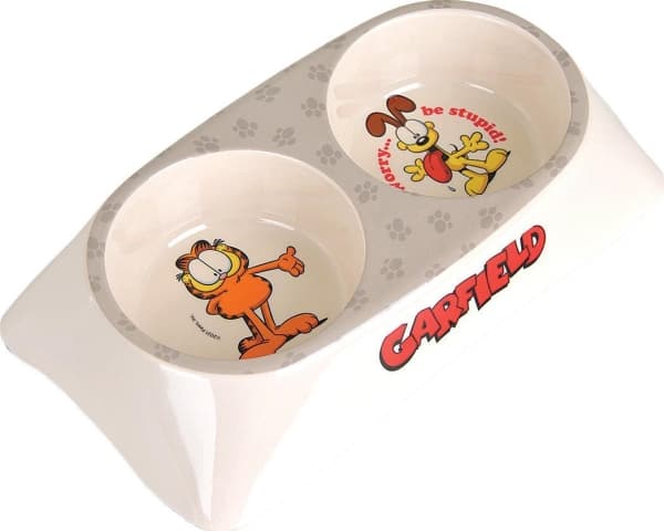 Garfield, dubbel melaminskål för katter, vit/grå
