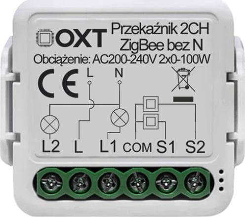 OXT mini rele 2 piiri moduuli ilman N ZigBee TUYA TUYA