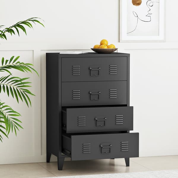 Metallbyrå Hämeenlinna med 4 lådor 92x80x40 cm svart [en.casa]