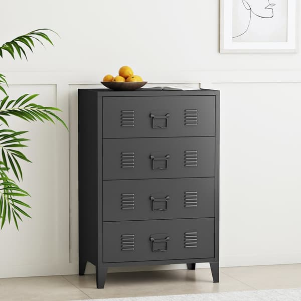Metallbyrå Hämeenlinna med 4 lådor 92x80x40 cm svart [en.casa]