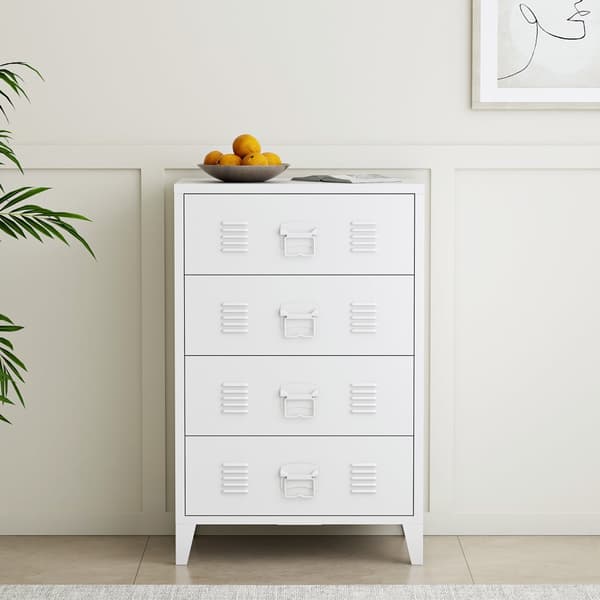 Metallbyrå Hämeenlinna med 4 lådor 92x80x40 cm vit [en.casa]