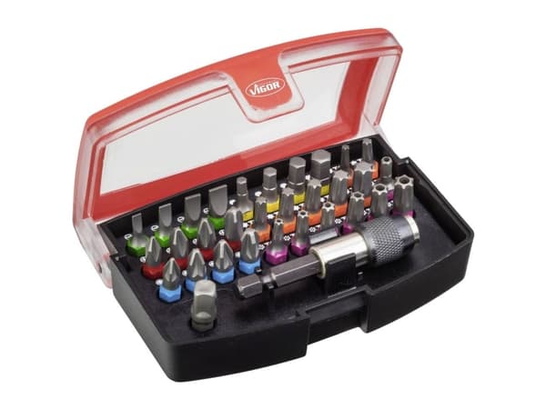 Vigor V5019, 32 stk, Sekskant, Phillips, Torx, 1/4", PH 1, PH 2, PH 3, PZ 1, PZ 2, PZ 3, 3,4,5,6 mm