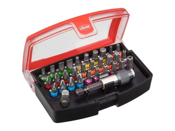 Vigor V5019, 32 stk, Sekskant, Phillips, Torx, 1/4", PH 1, PH 2, PH 3, PZ 1, PZ 2, PZ 3, 3,4,5,6 mm