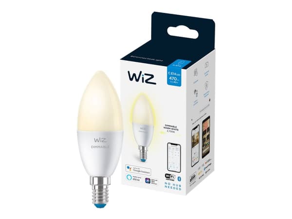 WiZ - LED-glödlampa - form: C37 - glaserad finish - E14 - 4.9 W (motsvarande 40 W) - klass F - mjukt vitt ljus - 2700 K