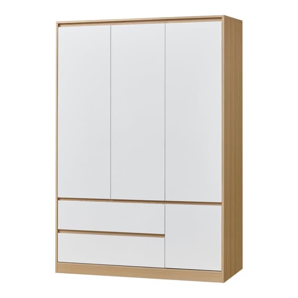 Klädskåp Bastheim med 4 dörrar 6 fack 2 lådor 176x120x52 cm vit ekfärg [en.casa]