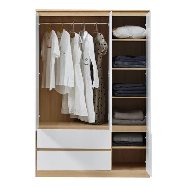 Klädskåp Bastheim med 4 dörrar 6 fack 2 lådor 176x120x52 cm vit ekfärg [en.casa]