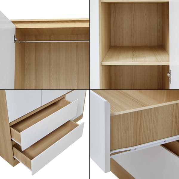 Klädskåp Bastheim med 4 dörrar 6 fack 2 lådor 176x120x52 cm vit ekfärg [en.casa]