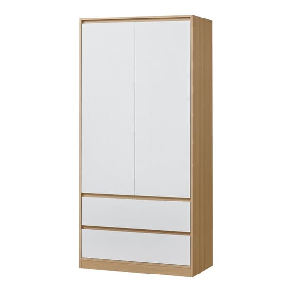 Klädskåp Bastheim med 2 dörrar 2 lådor 176x80x52 cm vit ekfärg [en.casa]