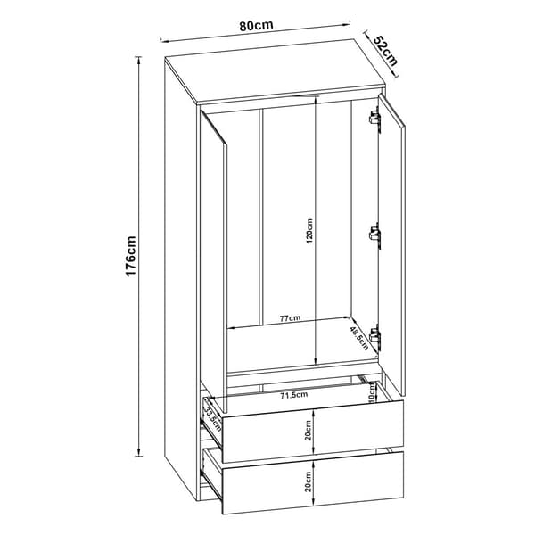 Klädskåp Bastheim med 2 dörrar 2 lådor 176x80x52 cm vit ekfärg [en.casa]
