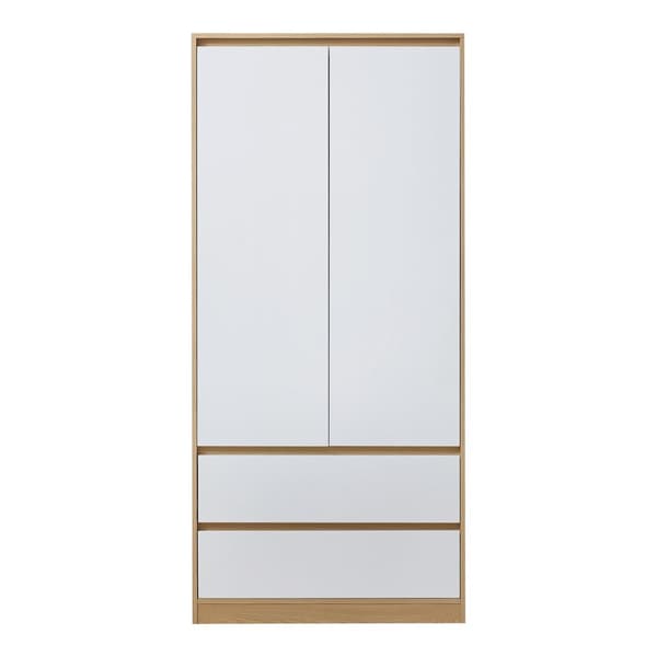Klädskåp Bastheim med 2 dörrar 2 lådor 176x80x52 cm vit ekfärg [en.casa]