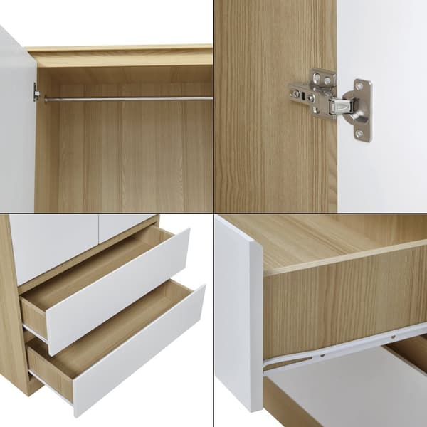 Klädskåp Bastheim med 2 dörrar 2 lådor 176x80x52 cm vit ekfärg [en.casa]