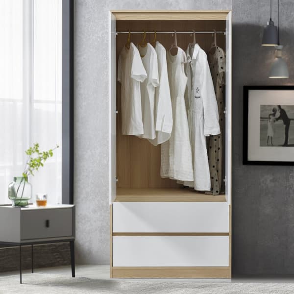 Klädskåp Bastheim med 2 dörrar 2 lådor 176x80x52 cm vit ekfärg [en.casa]