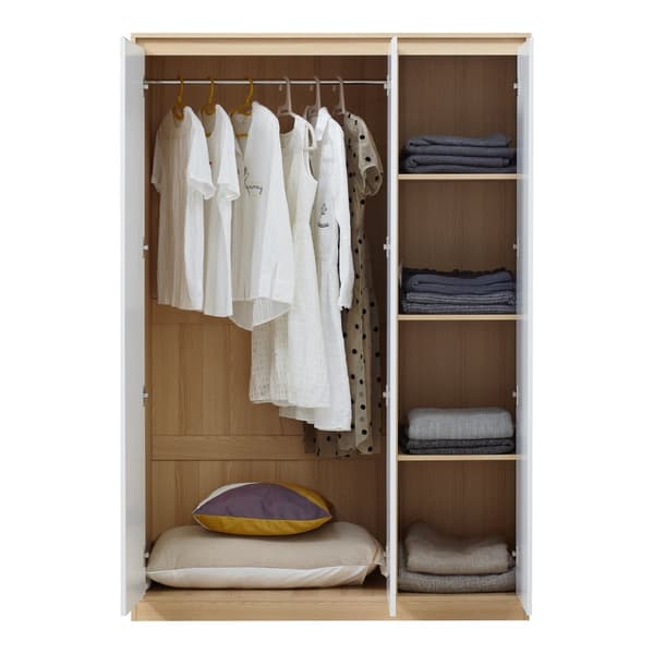 Klädskåp Bastheim med 3 dörrar 4 fack 176x120x52 cm vit ekfärg [en.casa]