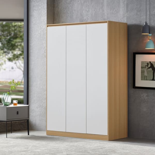 Klädskåp Bastheim med 3 dörrar 4 fack 176x120x52 cm vit ekfärg [en.casa]