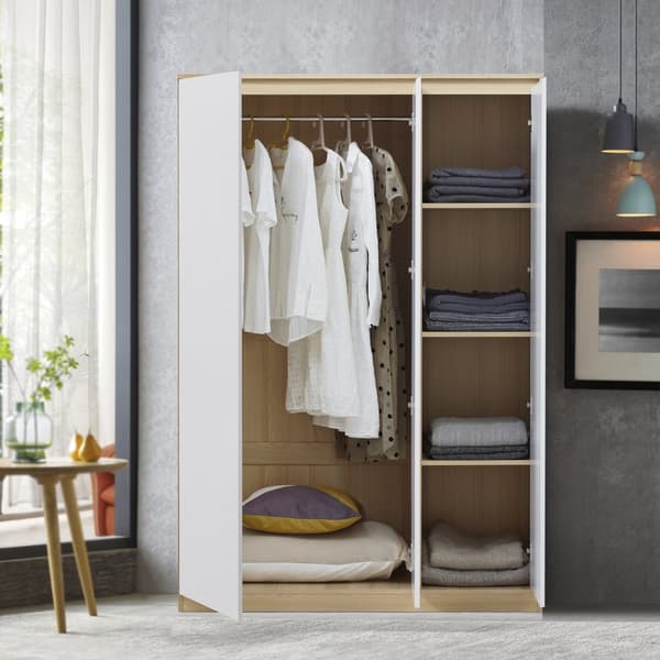 Klädskåp Bastheim med 3 dörrar 4 fack 176x120x52 cm vit ekfärg [en.casa]