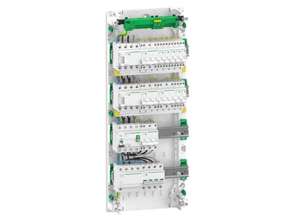 SCHNEIDER ELECTRIC Færdigmonteret Resi9 XP PW, 4 rækker 13M: 1xAFB 1xSPD + 2xRCD + 7xC10A 1PN + 2xC16A 3PN + 1xC10A 3PN og 1xRCD type B + 1xC20A 3PN