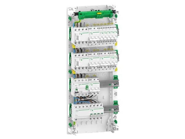 SCHNEIDER ELECTRIC Færdigmonteret Resi9 XP PW, 4 rækker 13M: 1xAFB 1xSPD + 2xRCD + 7xC10A 1PN + 2xC16A 3PN + 1xC10A 3PN og 1xRCD type B + 1xC20A 3PN
