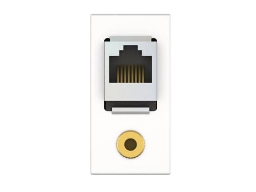 Kindermann 7464000587, RJ-45 + 3.5mm, 1 moduuli(a), 6a, Valkoinen, Muovi, 4,7 cm