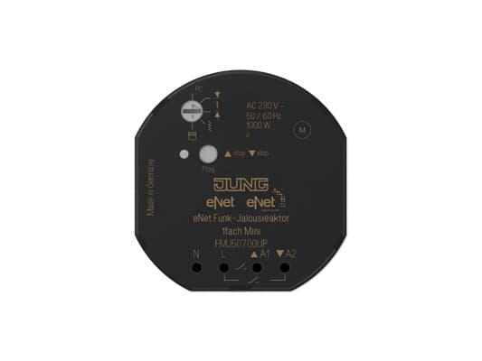 JUNG FM J 50700 UP, Persienne-aktuator, Montert med DIN-skinner, 868 MHz, 100 m, Sort, 1000 W