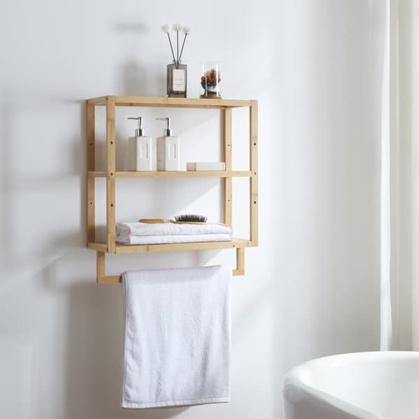 Vägghylla Östra badrumshylla 58,5x52x21 cm bambu [en.casa]