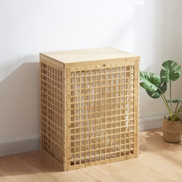 Tvättkorg Vimmerby 64x53x39 cm bambu beige [en.casa]