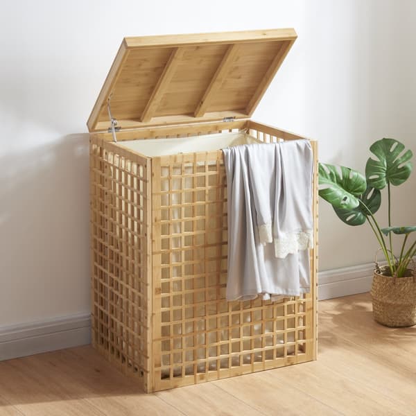 Tvättkorg Vimmerby 64x53x39 cm bambu beige [en.casa]