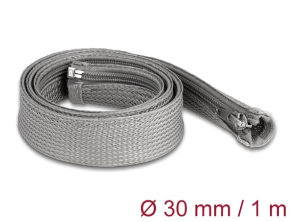 Delock - Flätad ärm - 30 mm diameter with zip fastener - 1 m - grå