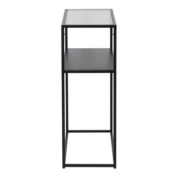 Avlastningsbord Kuhmo 80x80x30cm metall svart glas [en.casa]