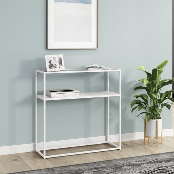 Avlastningsbord Kuhmo 80x80x30cm metall vit glas [en.casa]