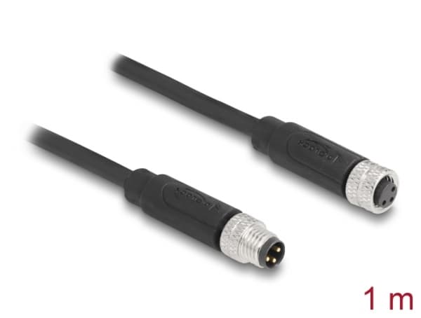 Delock - Verkkokaapeli - 3-pinninen M8 (uros) - 3-pinninen M8 (naaras) - 1 m - 4,6 mm - buutattu - musta