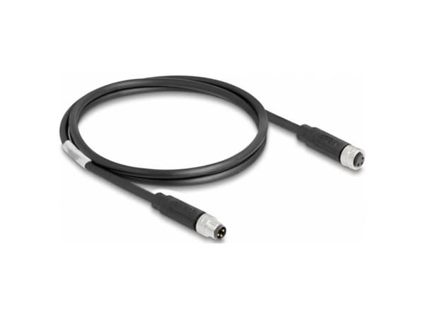 Delock - Verkkokaapeli - 3-pinninen M8 (uros) - 3-pinninen M8 (naaras) - 1 m - 4,6 mm - buutattu - musta