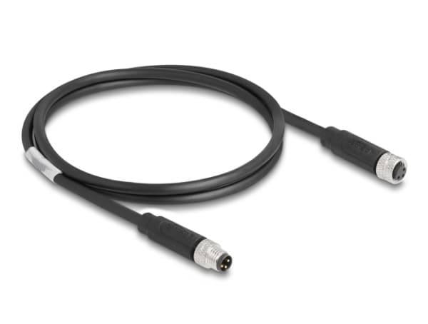 Delock - Verkkokaapeli - 3-pinninen M8 (uros) - 3-pinninen M8 (naaras) - 1 m - 4,6 mm - buutattu - musta