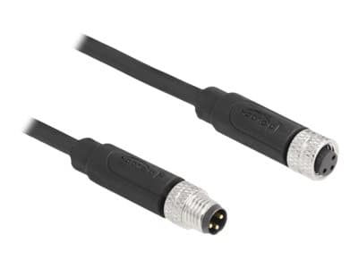 Delock - Verkkokaapeli - 3-pinninen M8 (uros) - 3-pinninen M8 (naaras) - 1 m - 4,6 mm - buutattu - musta
