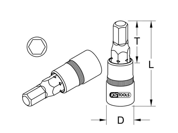 KS Tools 918.1610-E, Stikkontakt, 1/2", 1 hoder, 10 mm, Kromvanadiumstål, DIN 3120, ISO 1174, DIN 7422