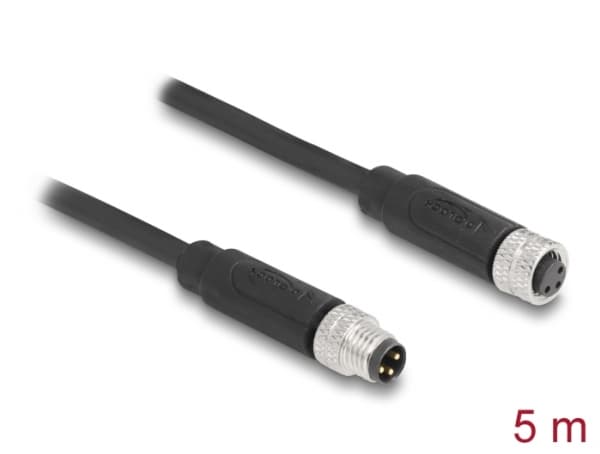 Delock - Patchkabel - 3 pin M8 (han) til 3 pin M8 (hun) - 5 m - 4.6 mm - STP - IP67 - lajittelu - lajiteltu