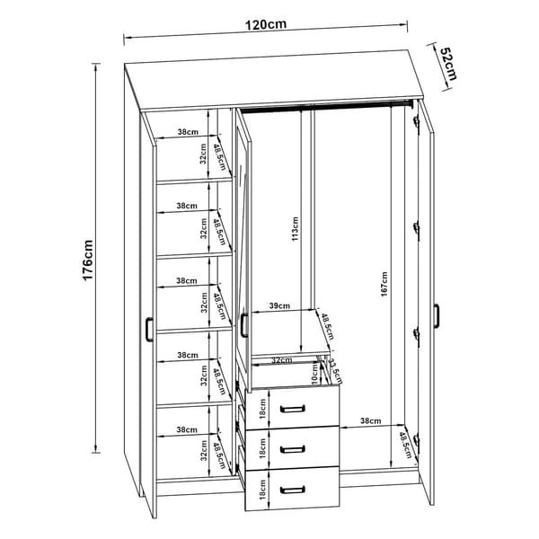 Klädskåp Bodolz garderob sonoma ek 176x120x52 cm lådor spegeldörr [en.casa]