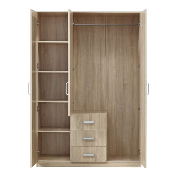 Klädskåp Bodolz garderob sonoma ek 176x120x52 cm lådor spegeldörr [en.casa]