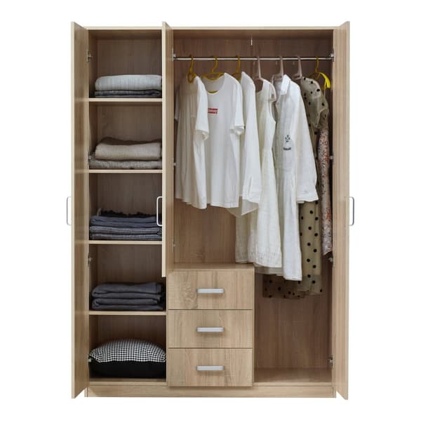 Klädskåp Bodolz garderob sonoma ek 176x120x52 cm lådor spegeldörr [en.casa]