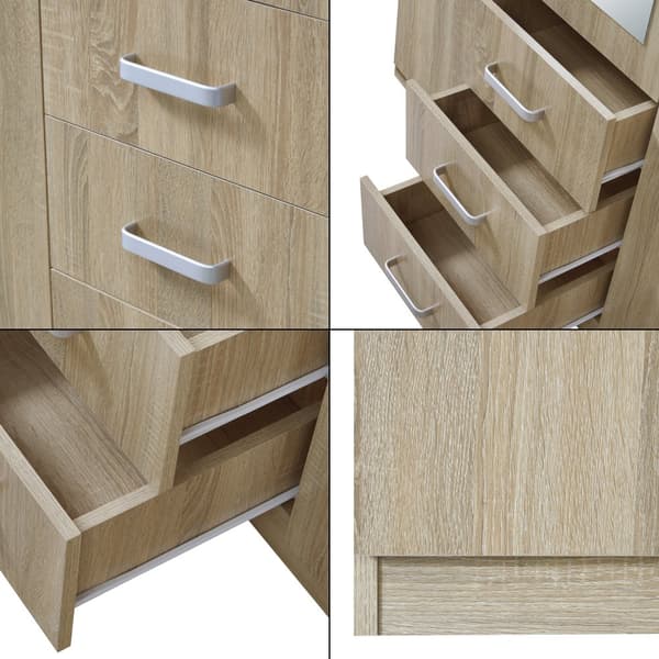 Klädskåp Bodolz garderob sonoma ek 176x120x52 cm lådor spegeldörr [en.casa]