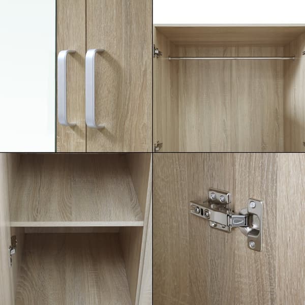 Klädskåp Bodolz garderob sonoma ek 176x120x52 cm lådor spegeldörr [en.casa]