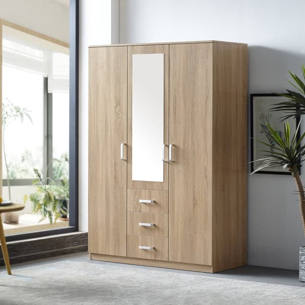 Klädskåp Bodolz garderob sonoma ek 176x120x52 cm lådor spegeldörr [en.casa]