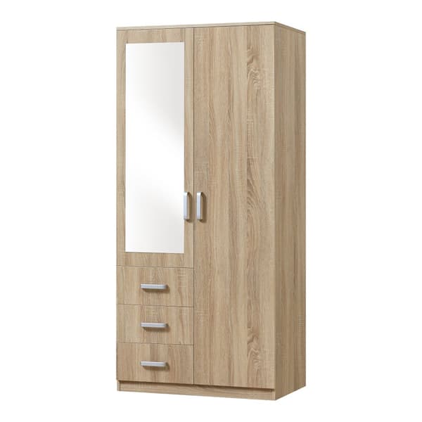 Klädskåp Bodolz garderob sonoma ek 176x80x52 cm lådor spegel [en.casa]
