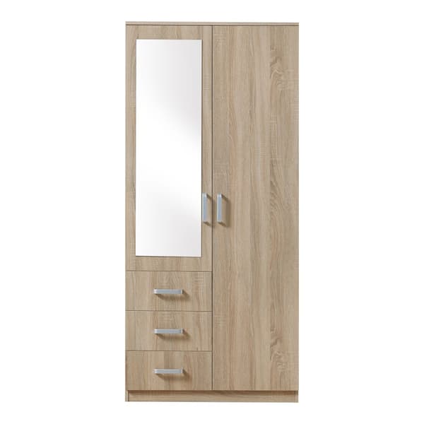 Klädskåp Bodolz garderob sonoma ek 176x80x52 cm lådor spegel [en.casa]