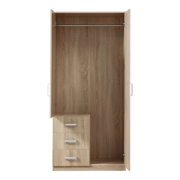 Klädskåp Bodolz garderob sonoma ek 176x80x52 cm lådor spegel [en.casa]