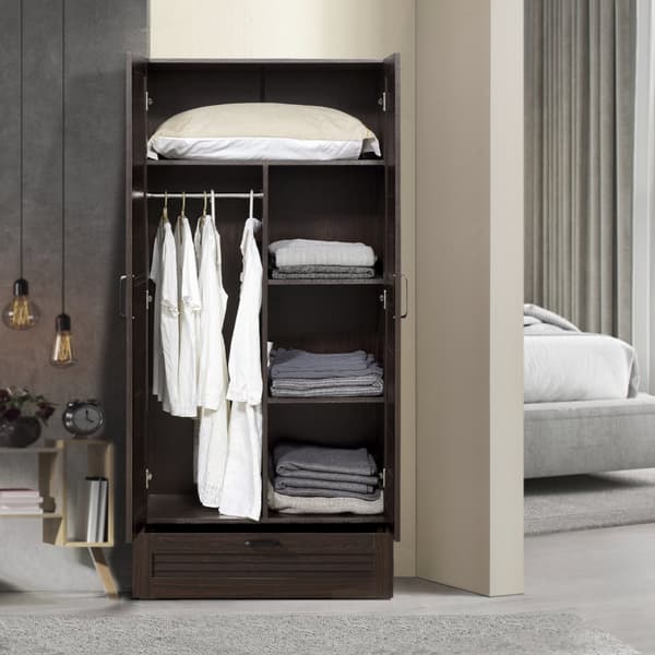 Klädskåp Finning garderob 176x80x52 cm mörk valnöt [en.casa]